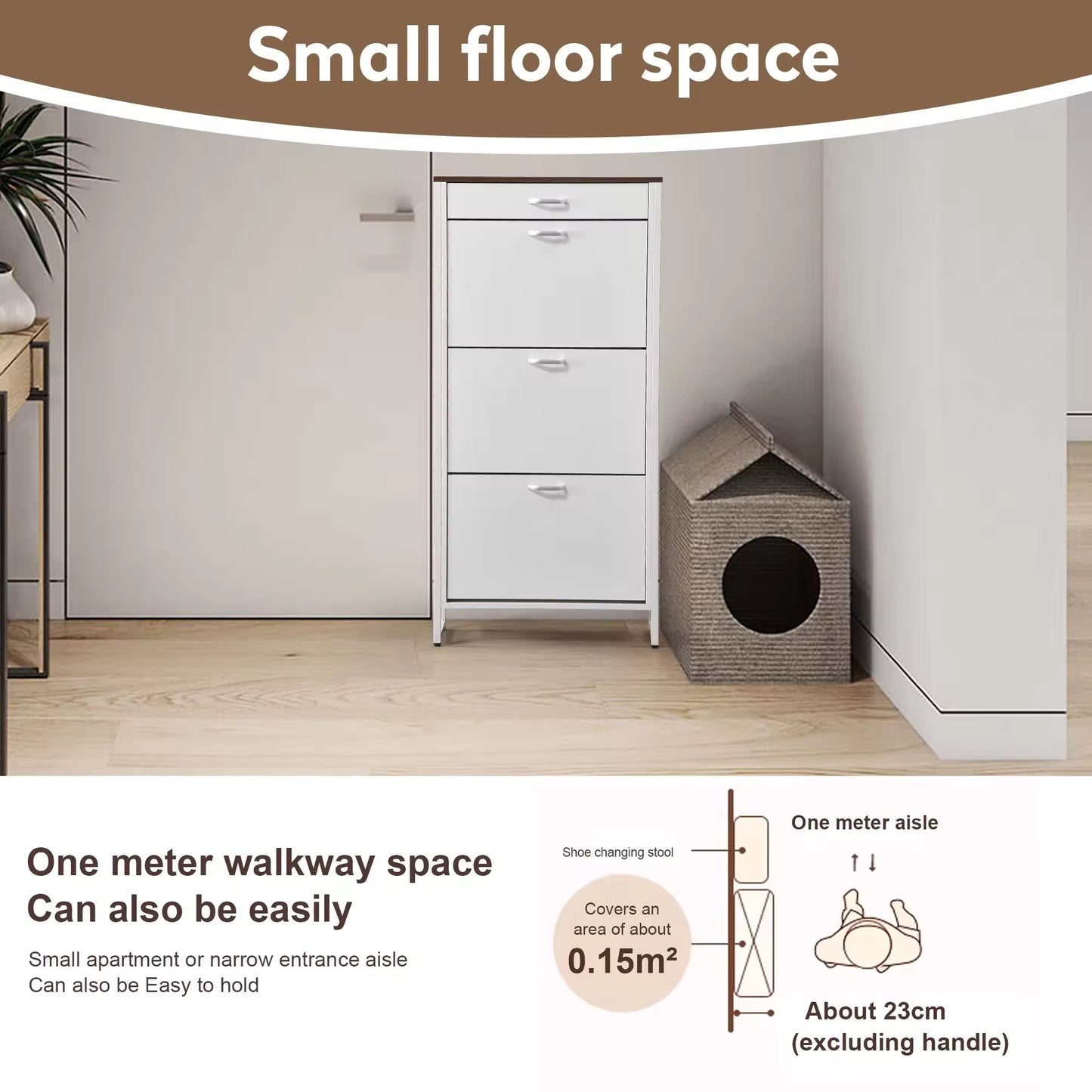 Modern Slim Shoe Cabinet with Drawer & 3 Flip Door Design