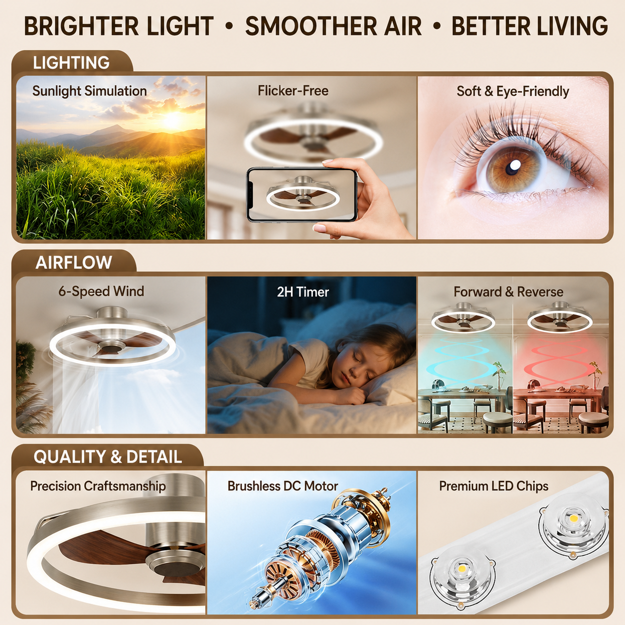 Modern Quiet Ceiling Fan Light