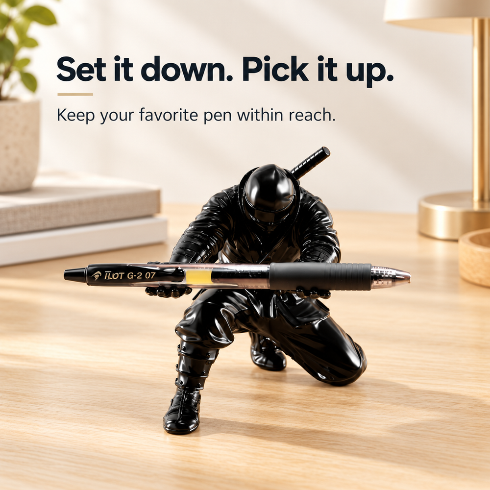 Ninja pen holder on an office desk