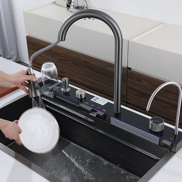 Lavello da cucina di lusso con display digitale e design a cascata