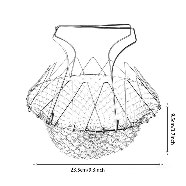 Stainless steel frying basket folding household kitchen drain screen