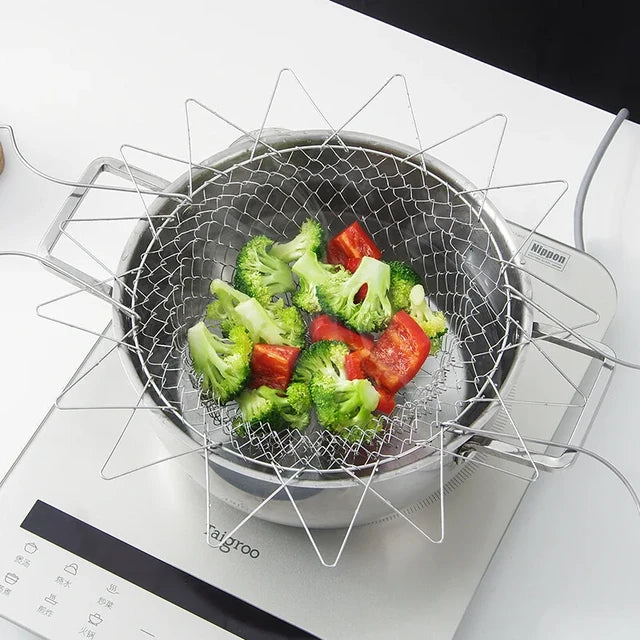 Stainless steel frying basket folding household kitchen drain screen