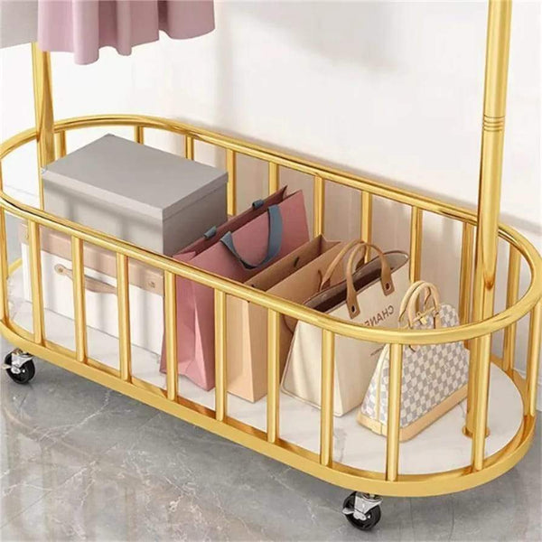 Luxury wheeled movable living room clothes storage rack